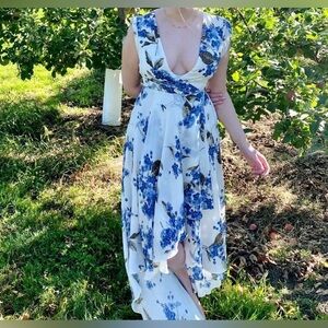 Lulus Blue and White Floral High Low Dress